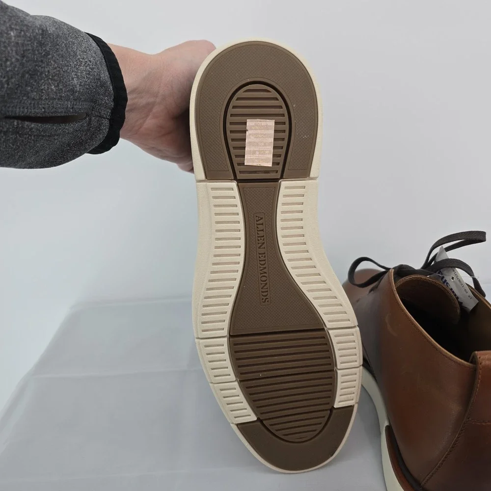 Allen Edmonds Cognac Brown Leather Chukka Boots with Cream Sole